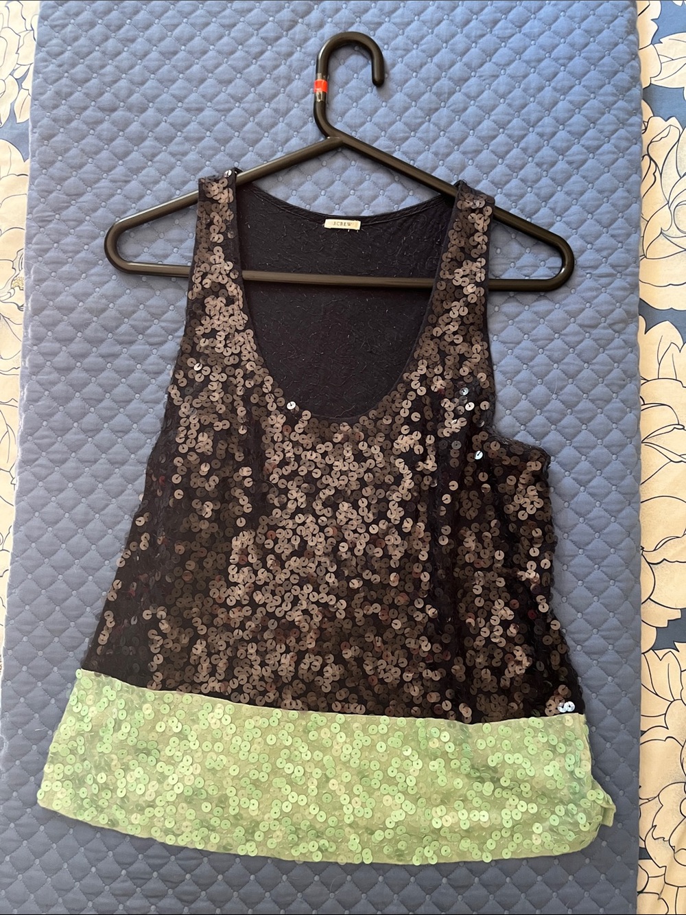 J. Crew Black Sequin Tank with Lime Band
